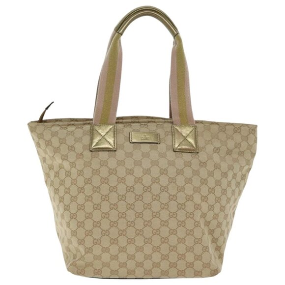 GUCCI GG Canvas Sherry Line Tote Bag Gold Pink Silver 131231 Auth ki5011 - Picture 1 of 16
